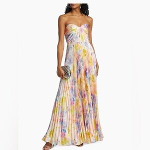 As It May Naomi Abstract Print Satin Strapless Gown - Spring Lillies
